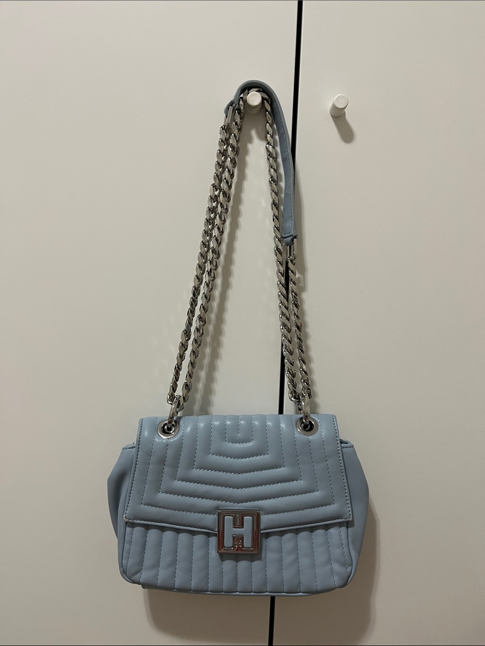 HUGO BOSS Light Blue Quilted Chain-Handle Shoulder Bag